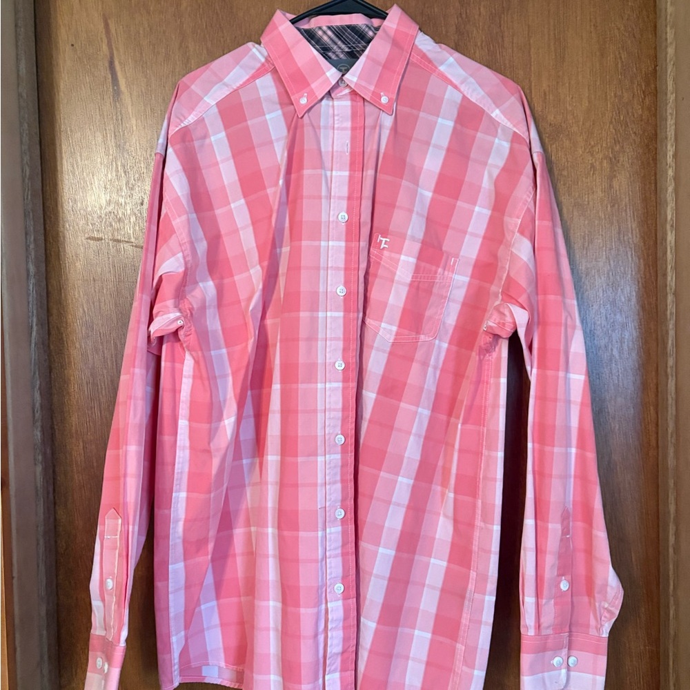 Men's Western Pink Plaid Button-Down Shirt